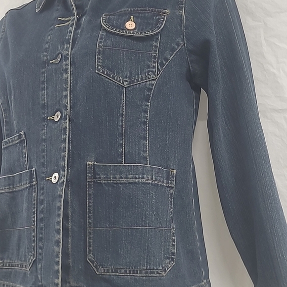 Denim Chore Jacket Workwear Utility Dark Wash Jean Coat Large Pockets Heritage - Picture 2 of 11